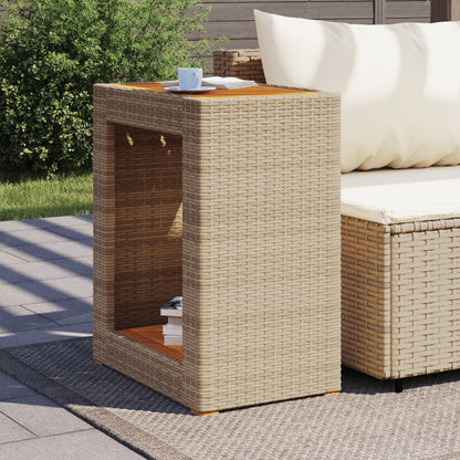Tuinbijzettafel Met Houten Blad 60X40X75 Cm Poly Rattan Beige