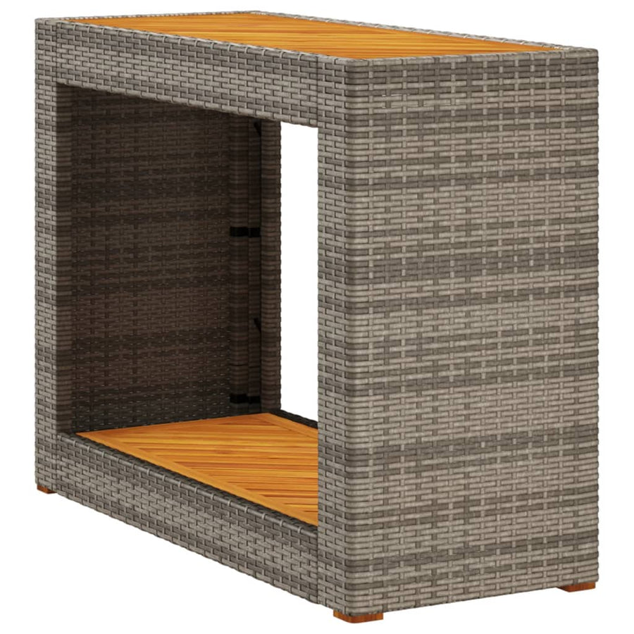 Tuinbijzettafel Met Houten Blad 100X40X75 Cm Poly Rattan Grijs