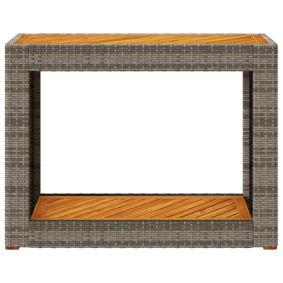 Tuinbijzettafel Met Houten Blad 100X40X75 Cm Poly Rattan Grijs