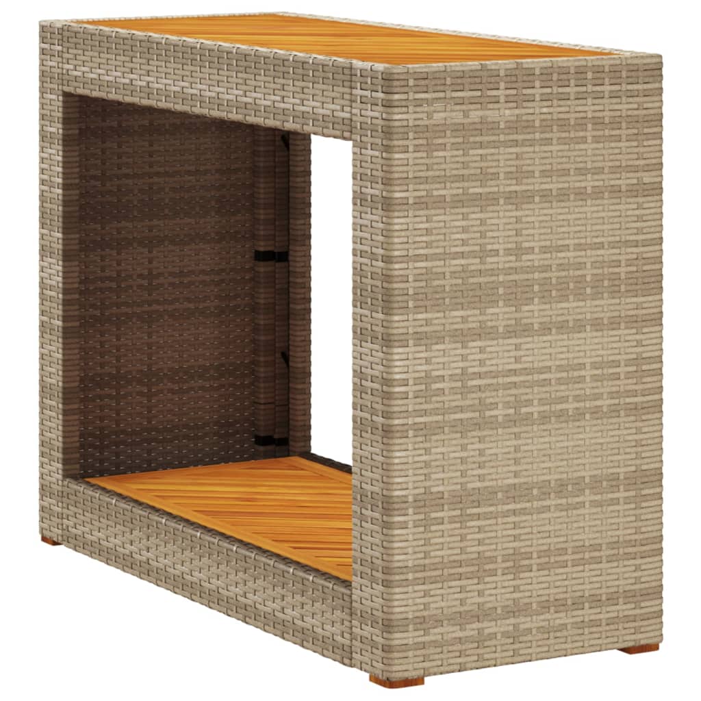 Tuinbijzettafel Met Houten Blad 100X40X75 Cm Poly Rattan Beige