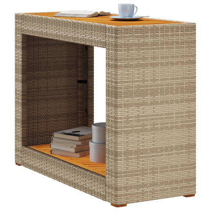 Tuinbijzettafel Met Houten Blad 100X40X75 Cm Poly Rattan Beige