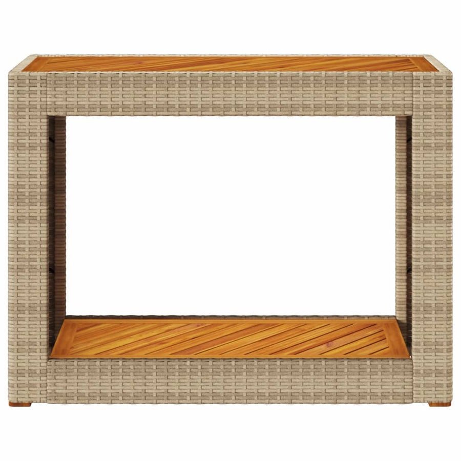 Tuinbijzettafel Met Houten Blad 100X40X75 Cm Poly Rattan Beige