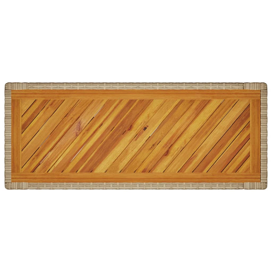 Tuinbijzettafel Met Houten Blad 100X40X75 Cm Poly Rattan Beige