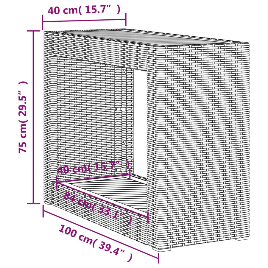 Tuinbijzettafel Met Houten Blad 100X40X75 Cm Poly Rattan Beige