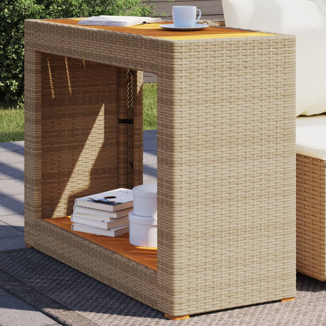 Tuinbijzettafel Met Houten Blad 100X40X75 Cm Poly Rattan Beige