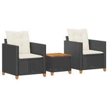 3-Delige Bistroset Met Kussens Poly Rattan En Acaciahout Zwart