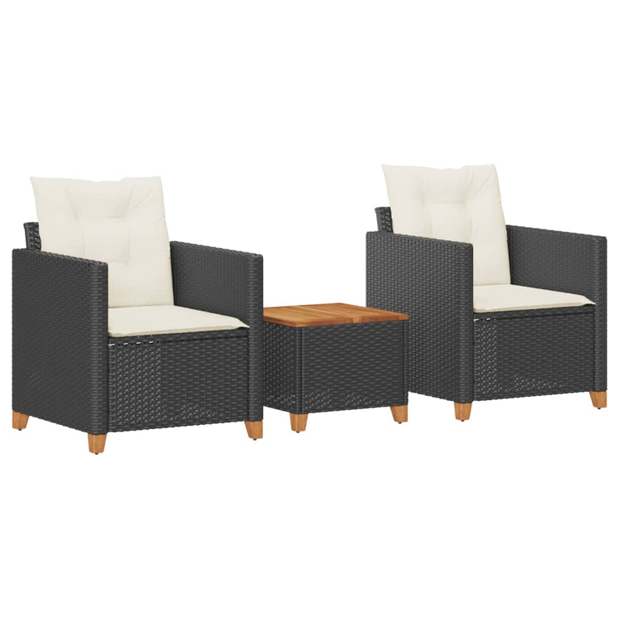 3-Delige Bistroset Met Kussens Poly Rattan En Acaciahout Zwart