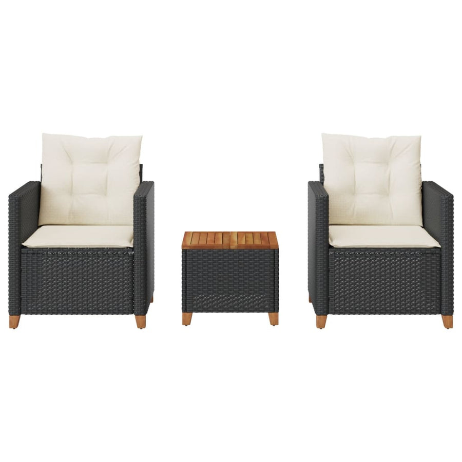 3-Delige Bistroset Met Kussens Poly Rattan En Acaciahout Zwart