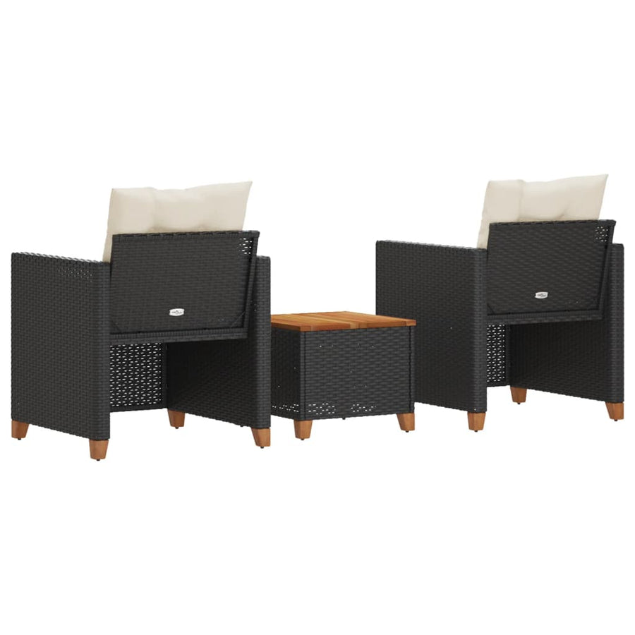 3-Delige Bistroset Met Kussens Poly Rattan En Acaciahout Zwart
