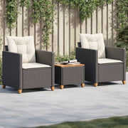 Bistroset 3-delig poly rattan acaciahout zwart