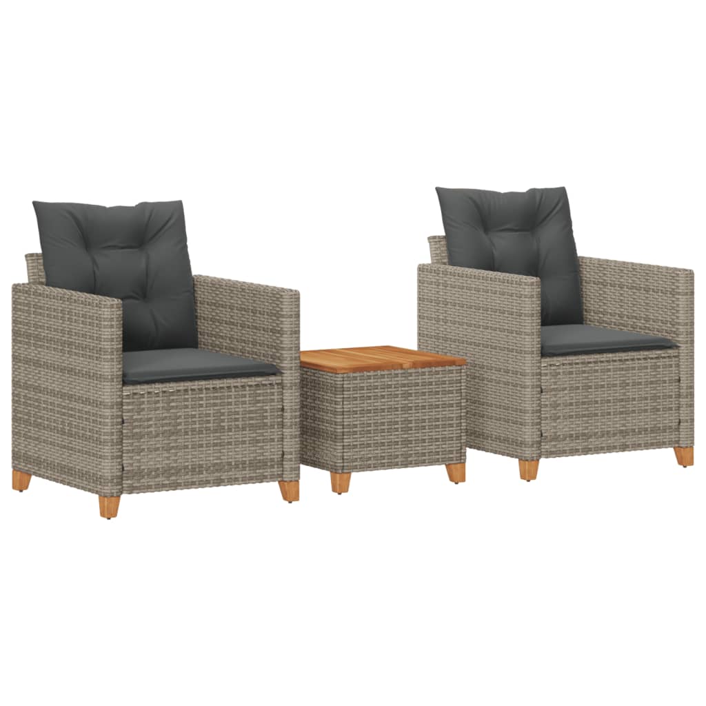 3-Delige Bistroset Met Kussens Poly Rattan En Acaciahout 1