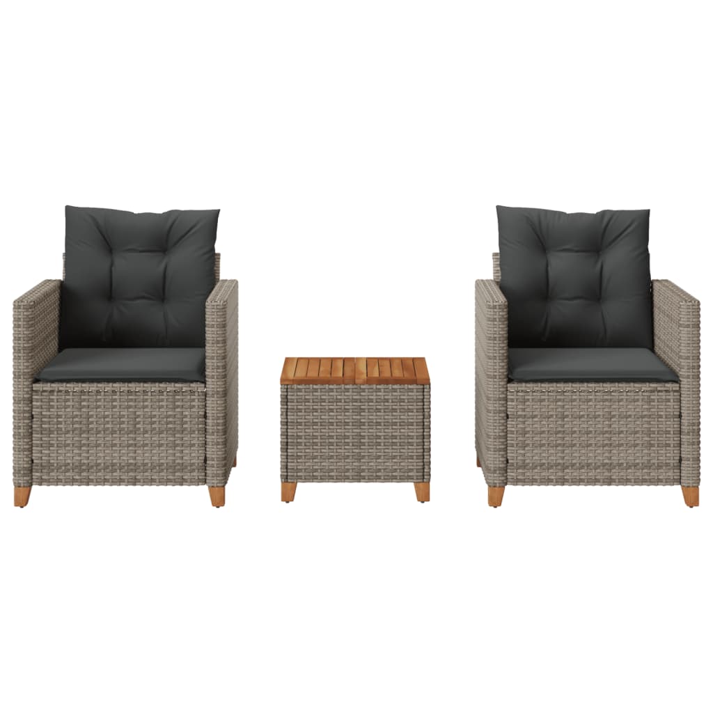 3-Delige Bistroset Met Kussens Poly Rattan En Acaciahout 1