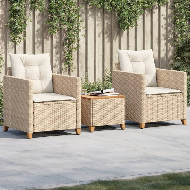 3-Delige Bistroset Met Kussens Poly Rattan En Acaciahout Beige