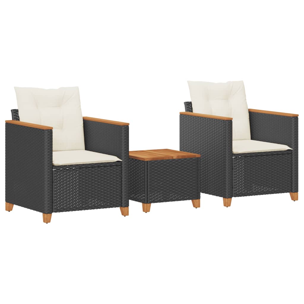 3-Delige Bistroset Met Kussens Poly Rattan En Acaciahout Zwart