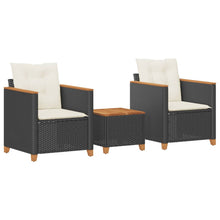 3-Delige Bistroset Met Kussens Poly Rattan En Acaciahout Zwart