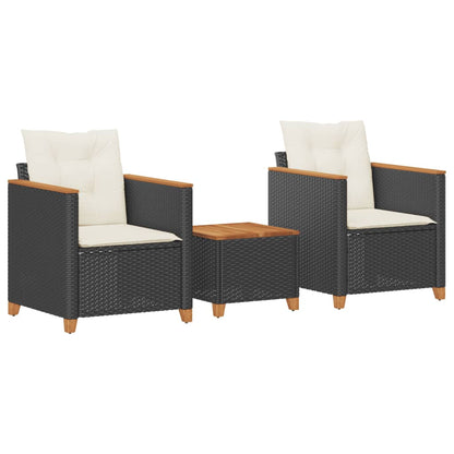 3-Delige Bistroset Met Kussens Poly Rattan En Acaciahout Zwart