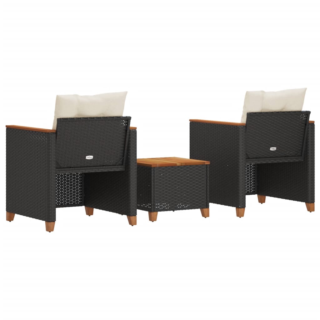 3-Delige Bistroset Met Kussens Poly Rattan En Acaciahout Zwart