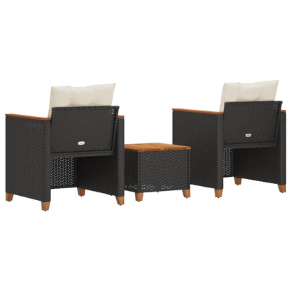 3-Delige Bistroset Met Kussens Poly Rattan En Acaciahout Zwart