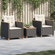 Bistroset 3-delig poly rattan acaciahout zwart