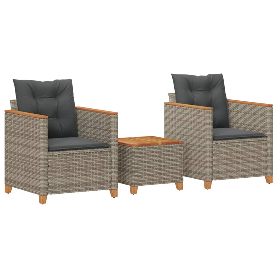 3-Delige Bistroset Met Kussens Poly Rattan En Acaciahout Grijs