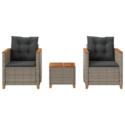 3-Delige Bistroset Met Kussens Poly Rattan En Acaciahout Grijs
