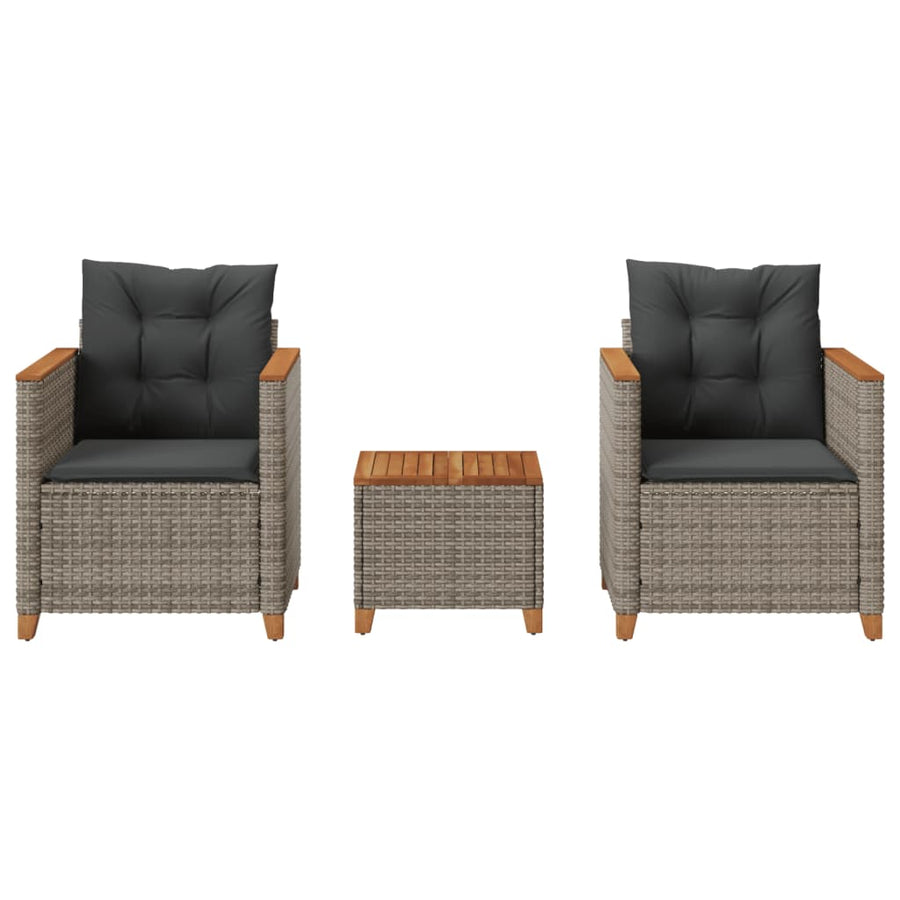 3-Delige Bistroset Met Kussens Poly Rattan En Acaciahout Grijs