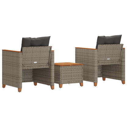 3-Delige Bistroset Met Kussens Poly Rattan En Acaciahout Grijs
