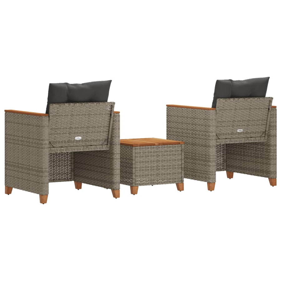 3-Delige Bistroset Met Kussens Poly Rattan En Acaciahout Grijs