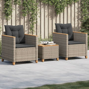 Bistroset 3-delig poly rattan acaciahout grijs