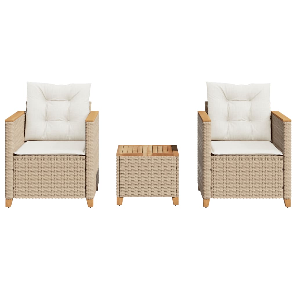 3-Delige Bistroset Met Kussens Poly Rattan En Acaciahout 1