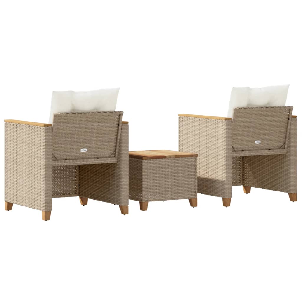 3-Delige Bistroset Met Kussens Poly Rattan En Acaciahout 1