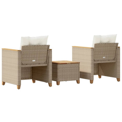 3-Delige Bistroset Met Kussens Poly Rattan En Acaciahout 1