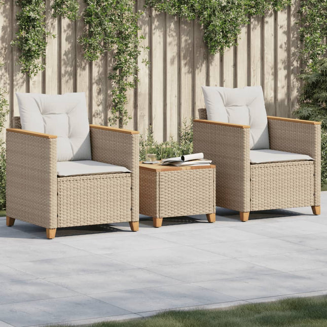 3-Delige Bistroset Met Kussens Poly Rattan En Acaciahout Beige