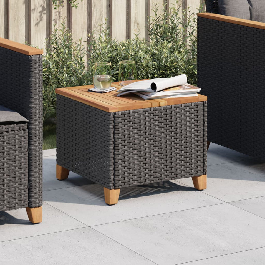 Tuintafel 45X45X37 Cm Poly Rattan En Acaciahout Zwart