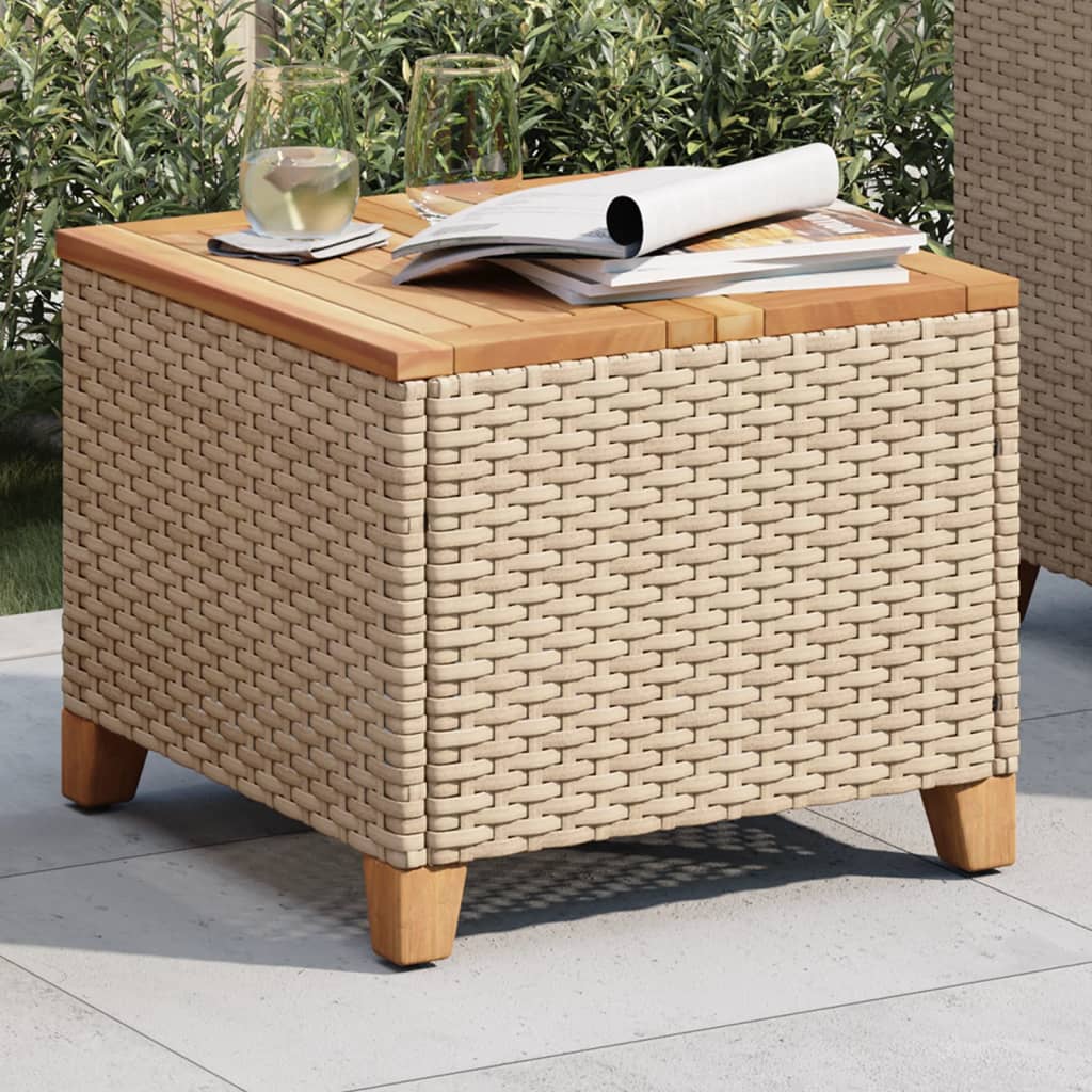 Tuintafel 45X45X37 Cm Poly Rattan En Acaciahout Beige