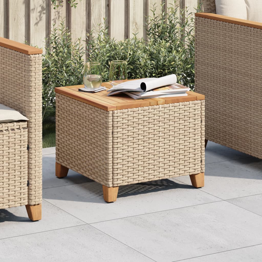Tuintafel 45X45X37 Cm Poly Rattan En Acaciahout Beige