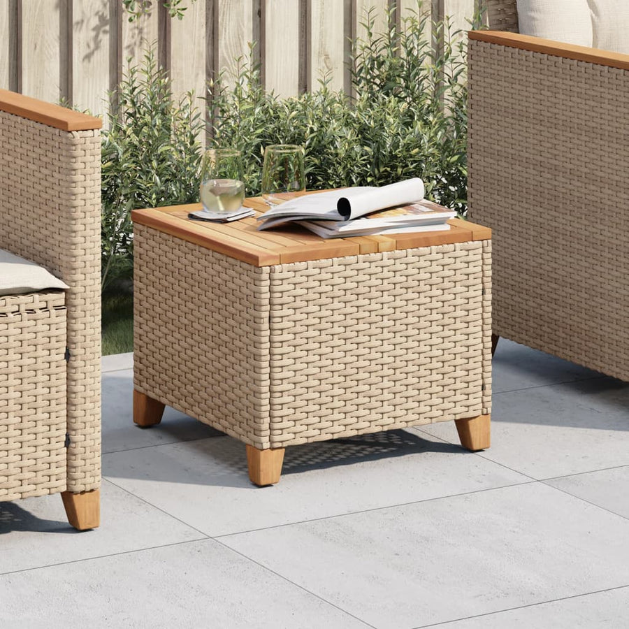 Tuintafel 45X45X37 Cm Poly Rattan En Acaciahout Beige