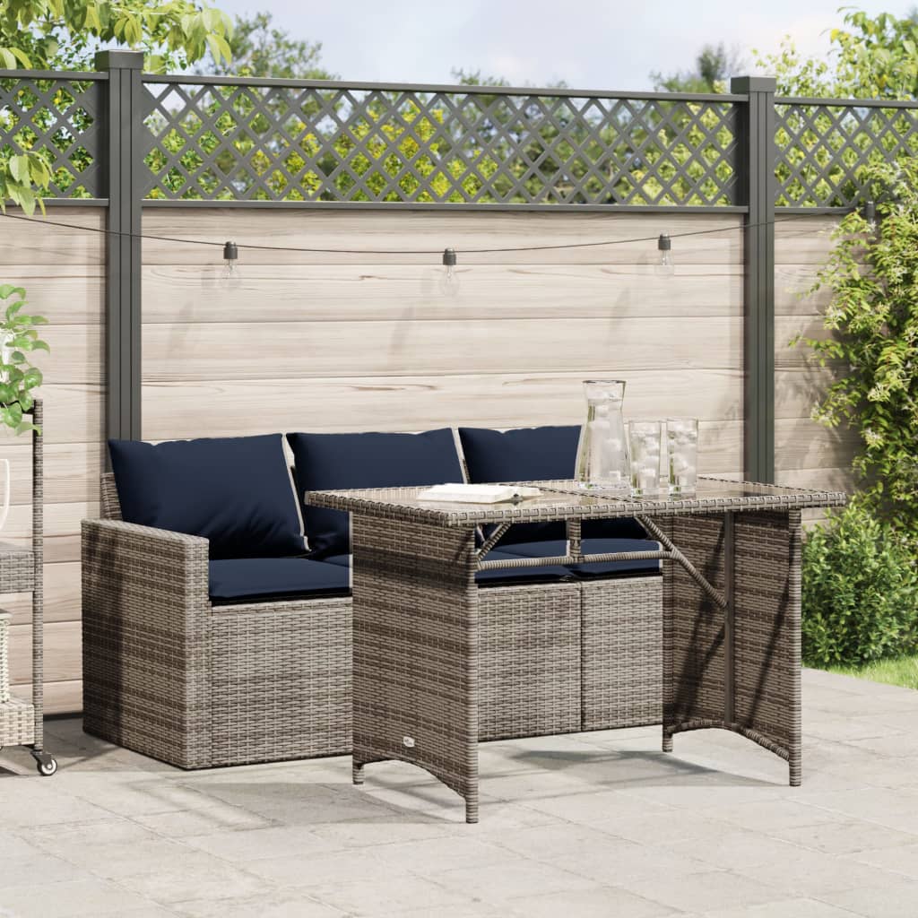 2-delige Tuinset met kussens poly rattan grijs