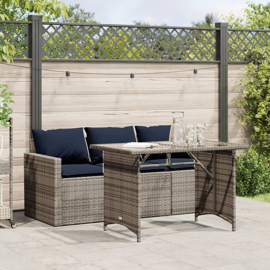 2-delige Tuinset met kussens poly rattan grijs