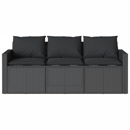 Tuinbank 3-zits met kussens poly rattan zwart