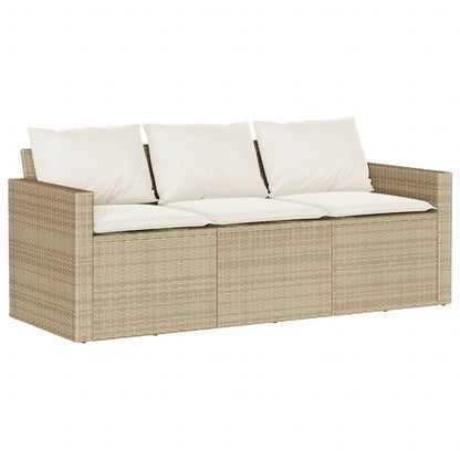 Tuinbank 3-Zits Met Kussens Poly Rattan beige en crèmewit