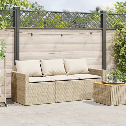 Tuinbank 3-Zits Met Kussens Poly Rattan beige en crèmewit