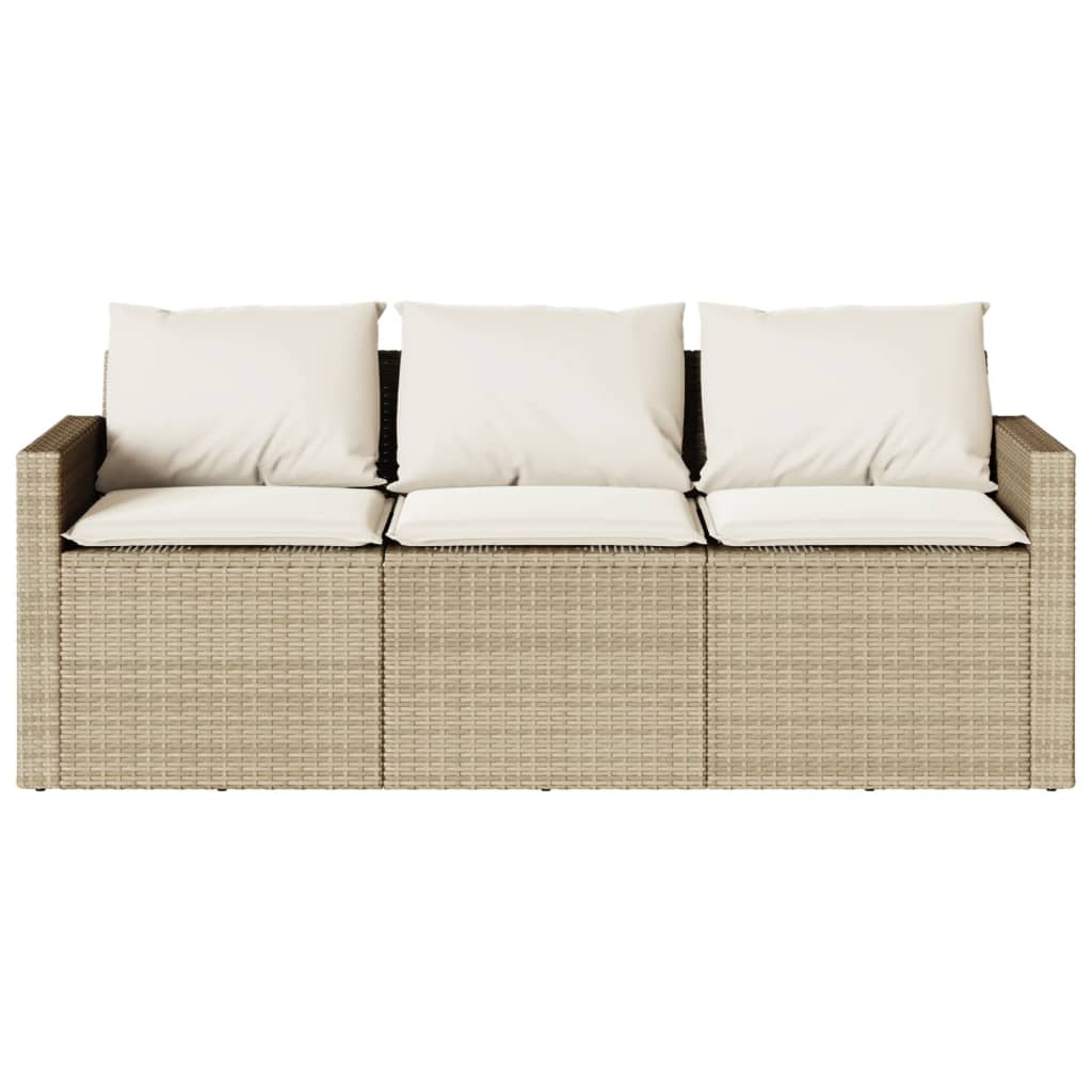 Tuinbank 3-Zits Met Kussens Poly Rattan beige en crèmewit