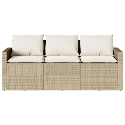 Tuinbank 3-Zits Met Kussens Poly Rattan beige en crèmewit