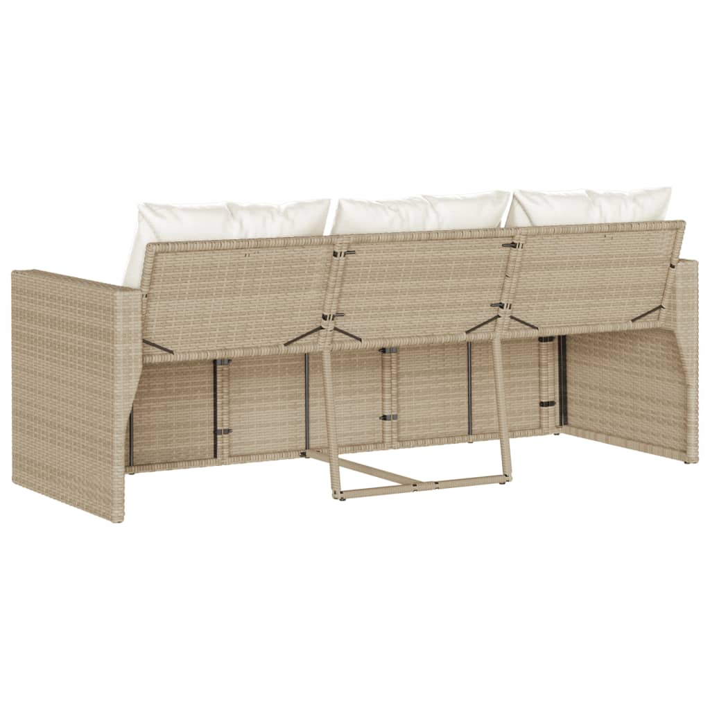 Tuinbank 3-Zits Met Kussens Poly Rattan beige en crèmewit