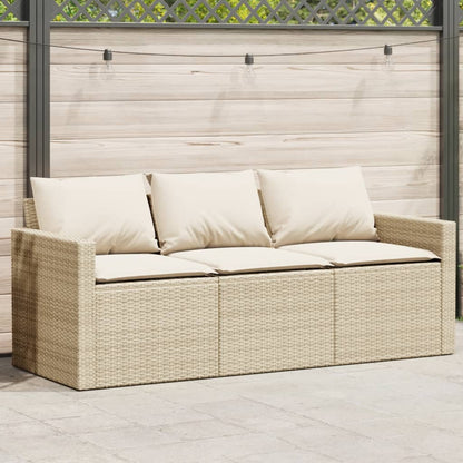 Tuinbank 3-Zits Met Kussens Poly Rattan beige en crèmewit