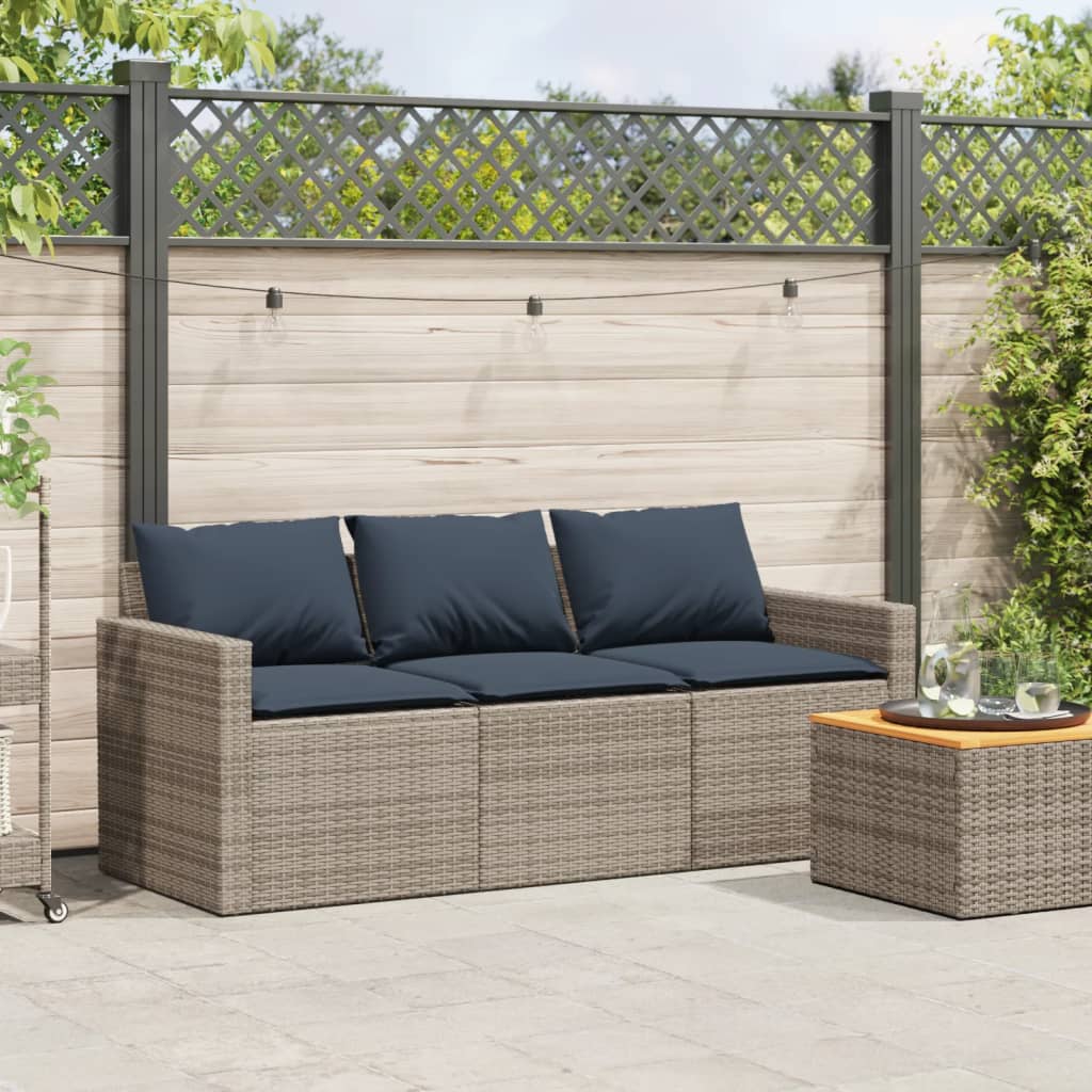 Tuinbank 3-zits met kussens poly rattan grijs