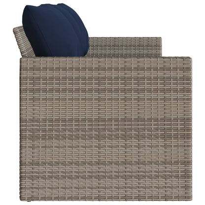 Tuinbank 3-zits met kussens poly rattan grijs