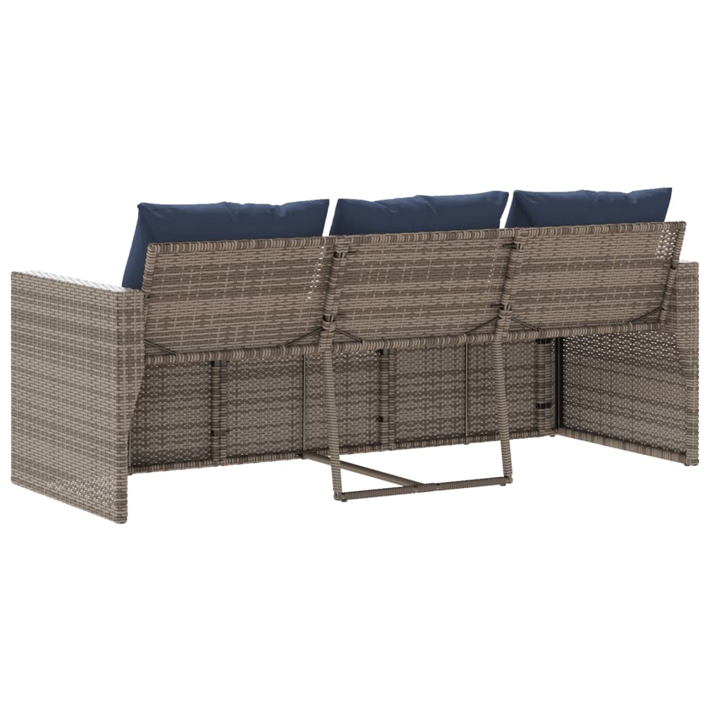 Tuinbank 3-zits met kussens poly rattan grijs