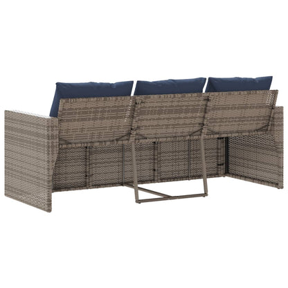 Tuinbank 3-zits met kussens poly rattan grijs